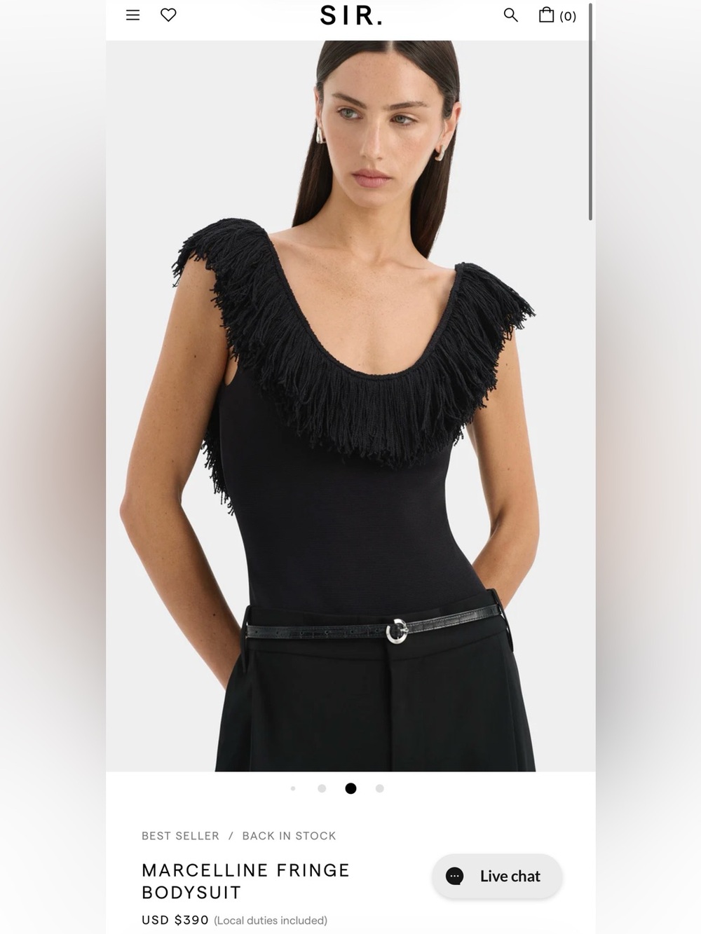 Marcelline Fringe Bodysuit in Black - 0 -
